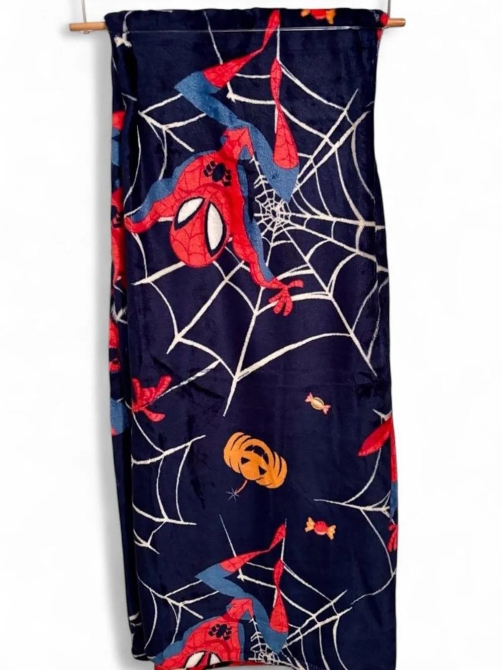 Marvel Spider-Man Halloween Plush Throw Blanket - Navy, Red, Orange, White